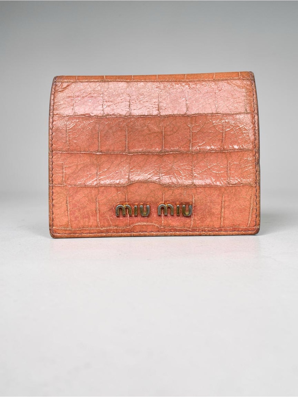 Miu Miu Croc-Embossed Leather Cardholder Wallet with Gold-tone Logo